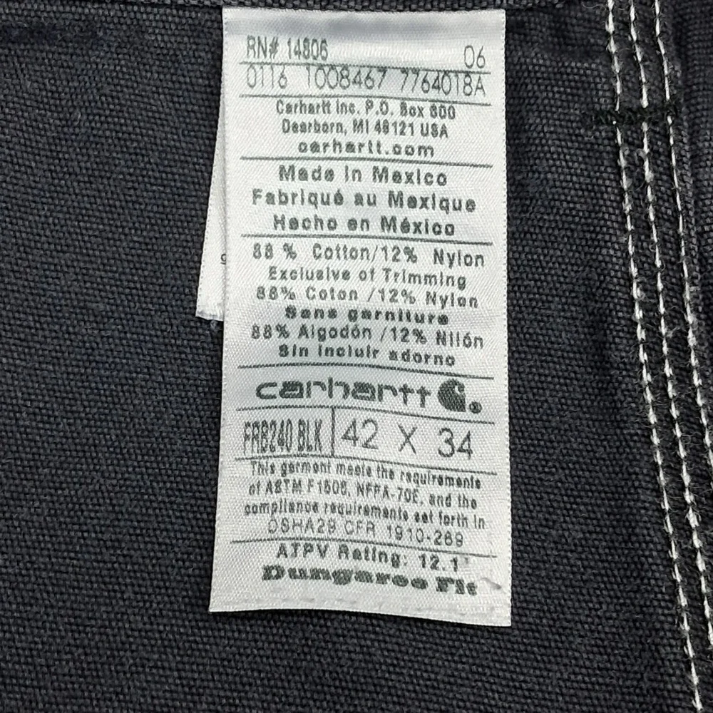 Carhartt‎ FR Flame Resistant Cargo Pants Mens 42x34 Black FRB240 Dungaree Fit